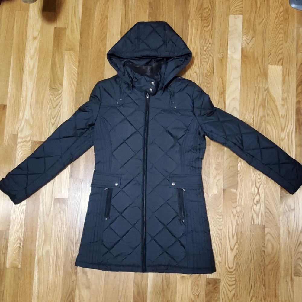 Weatherproof Bordeaux Quilted faux fur coat